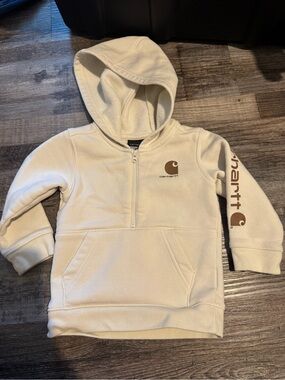 Carhartt Kids Cream Half-Zip Hoodie with Brown Logo